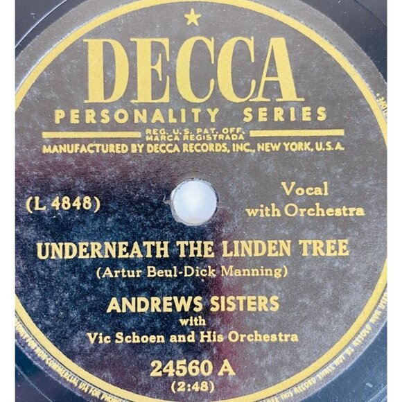Andrews Sisters 78 RPM Record Decca 24560 Underneath The Linden Tree You Was - Picture 2 of 4